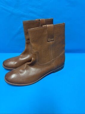 Frye Brown Leather Mid-Calf Pull-On Booties